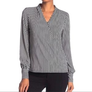 Adrianna Papell Faux Wrap Striped Surplice Top Blouse